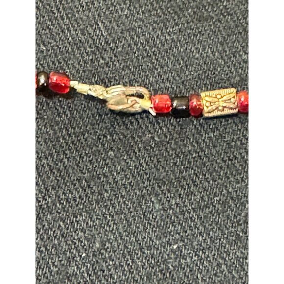 Handcrafted Ladybug Necklace & Earrings Set Red & Black Beaded With Gold Accent - Picture 7 of 9